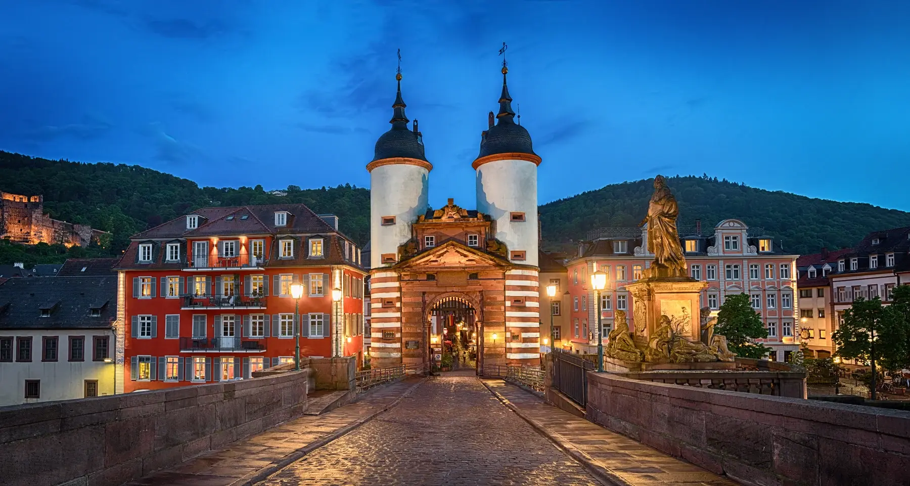 Illuminated old bridge gate in heidelberg germany 2026 03 10 01 06 23 utc